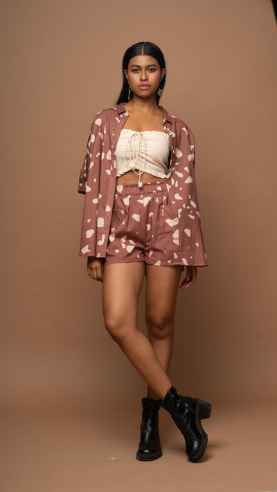 Marsala Ethereal Co-ord Shorts Set in Shattered Mirror Pattern