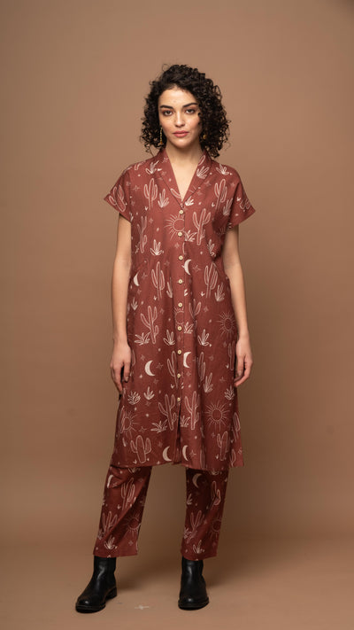 Deep Rust Whimsy Co-ord Pants Set in Siesta in the desert Pattern