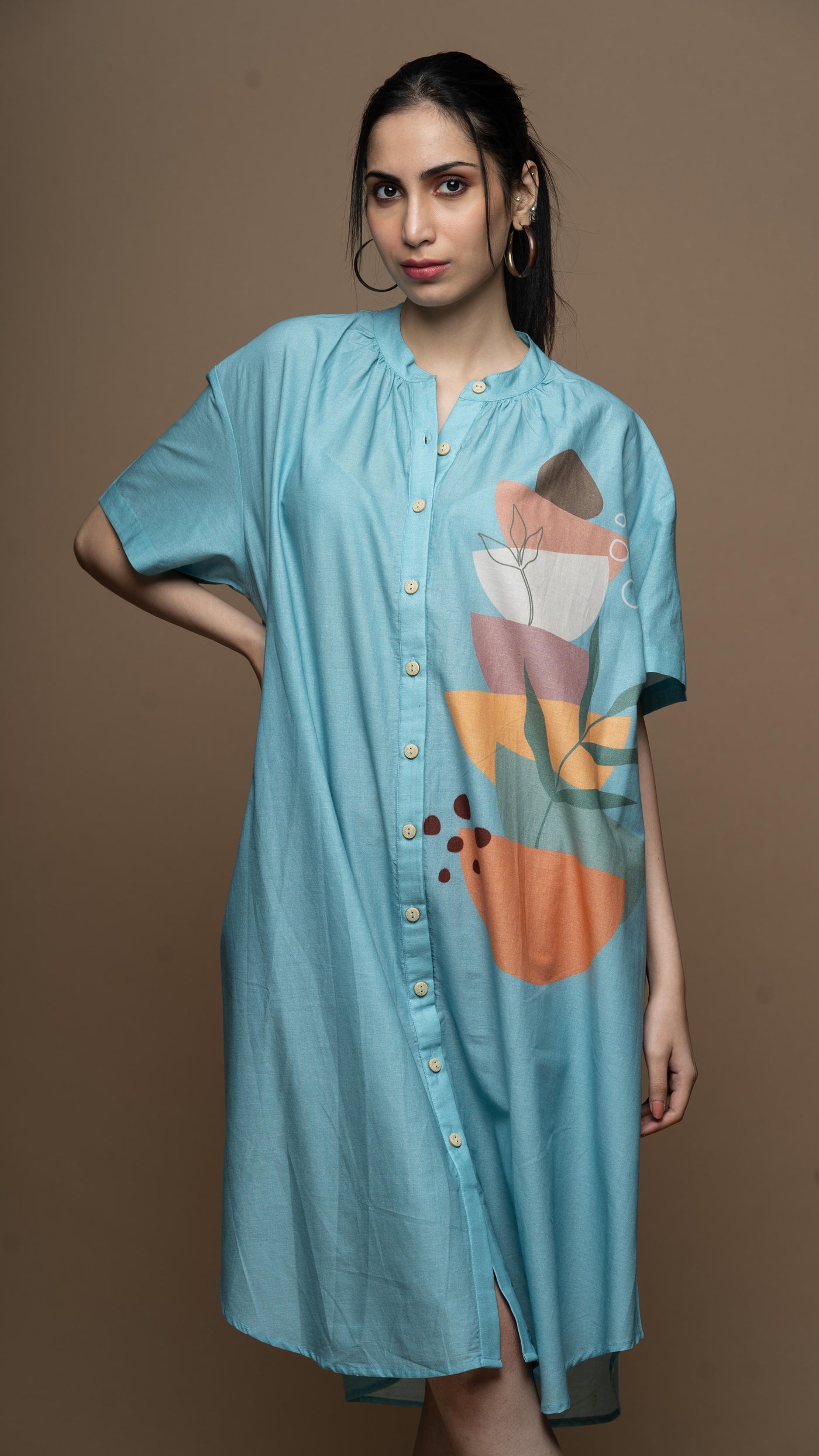 Soft Blue Semicircle Stacks Shirt Dress