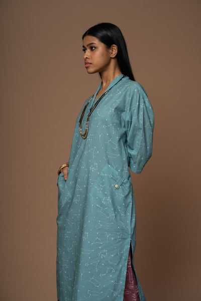 Teal Kiva Kurta in Look Up Pattern