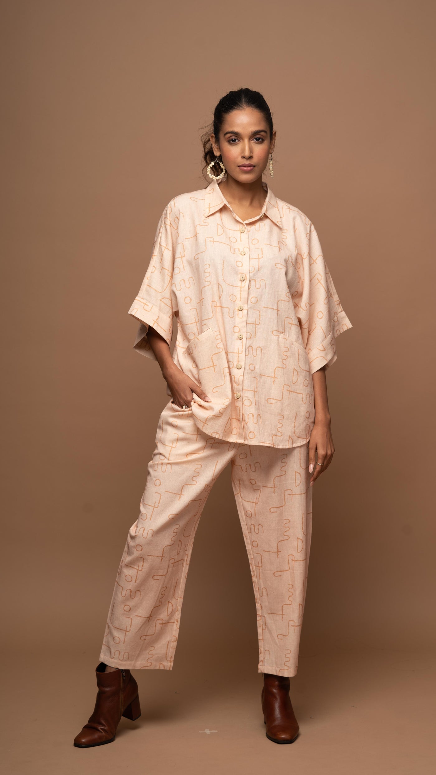 Blush Breezy Co-ord Pants Set in Power Play Pattern