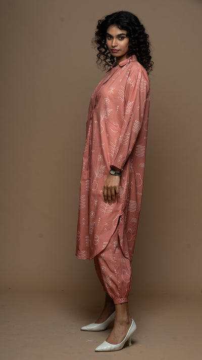 Rose Gold Ziya Co-ord Kurta Set in Pot of life Pattern