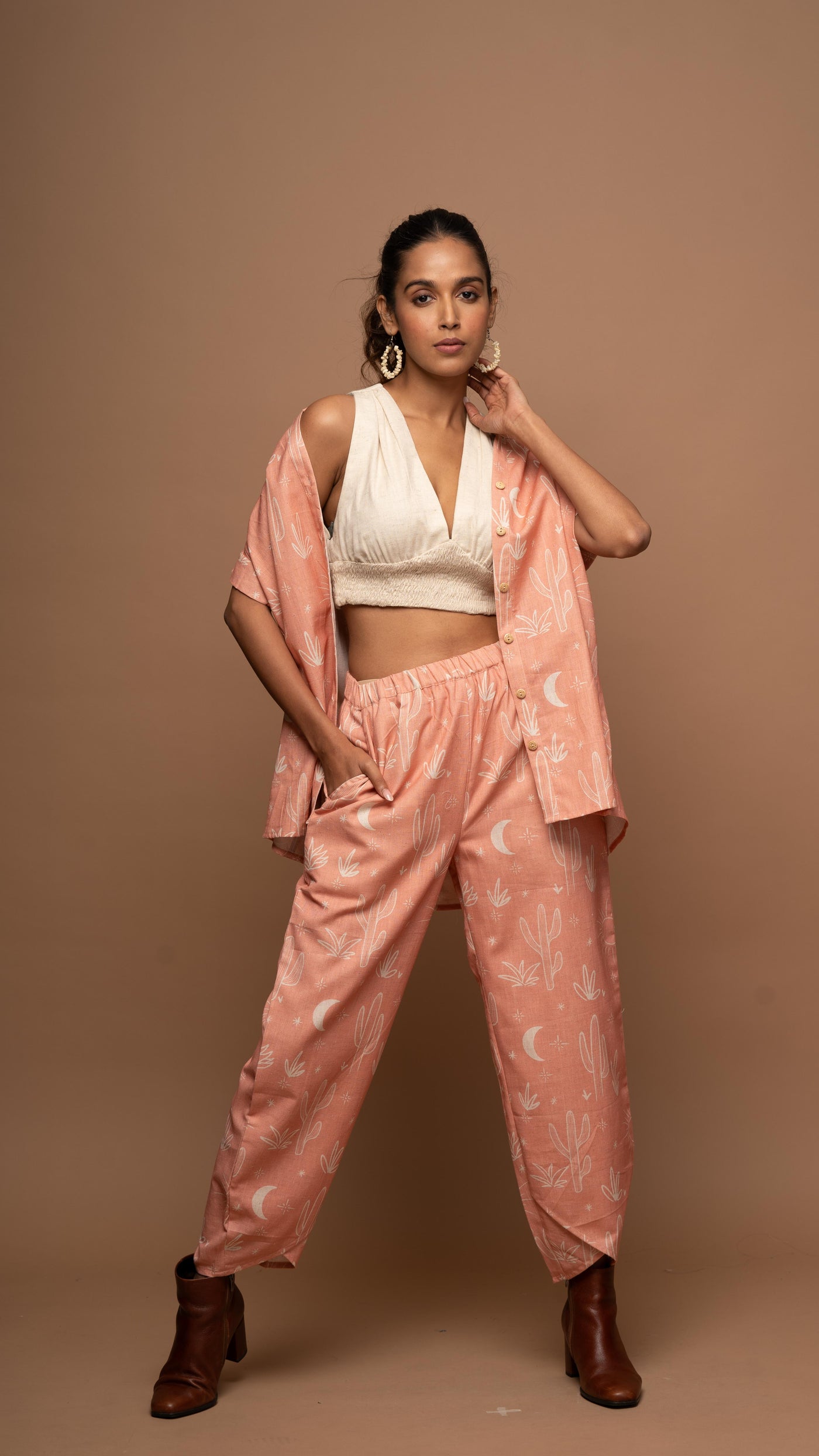 Peach Tranquil Co-ord Pants Set in Siesta in the desert Pattern