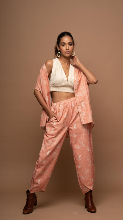 Peach Tranquil Co-ord Pants Set in Siesta in the desert Pattern