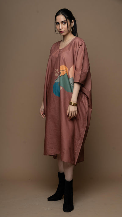 Calming Mocha Peak Panorama Shirt Dress