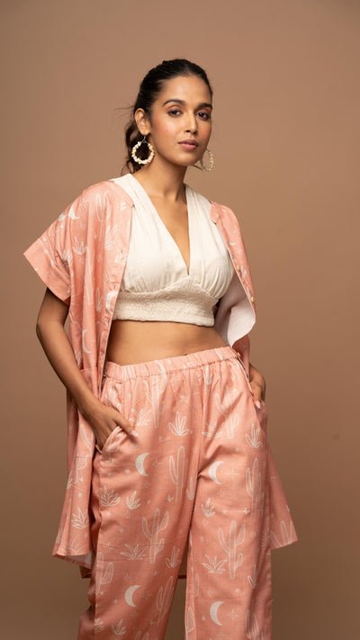 Peach Tranquil Co-ord Pants Set in Siesta in the desert Pattern