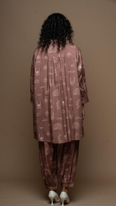 Muted Mauve Eira Co-ord Kurta Set in As boho as it gets Pattern