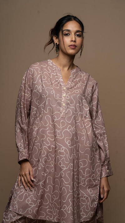 Pale Mauve Inaaya Co-ord Kurta Set in Music from the room Pattern