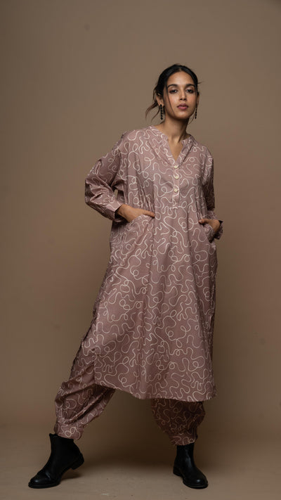 Pale Mauve Inaaya Co-ord Kurta Set in Music from the room Pattern