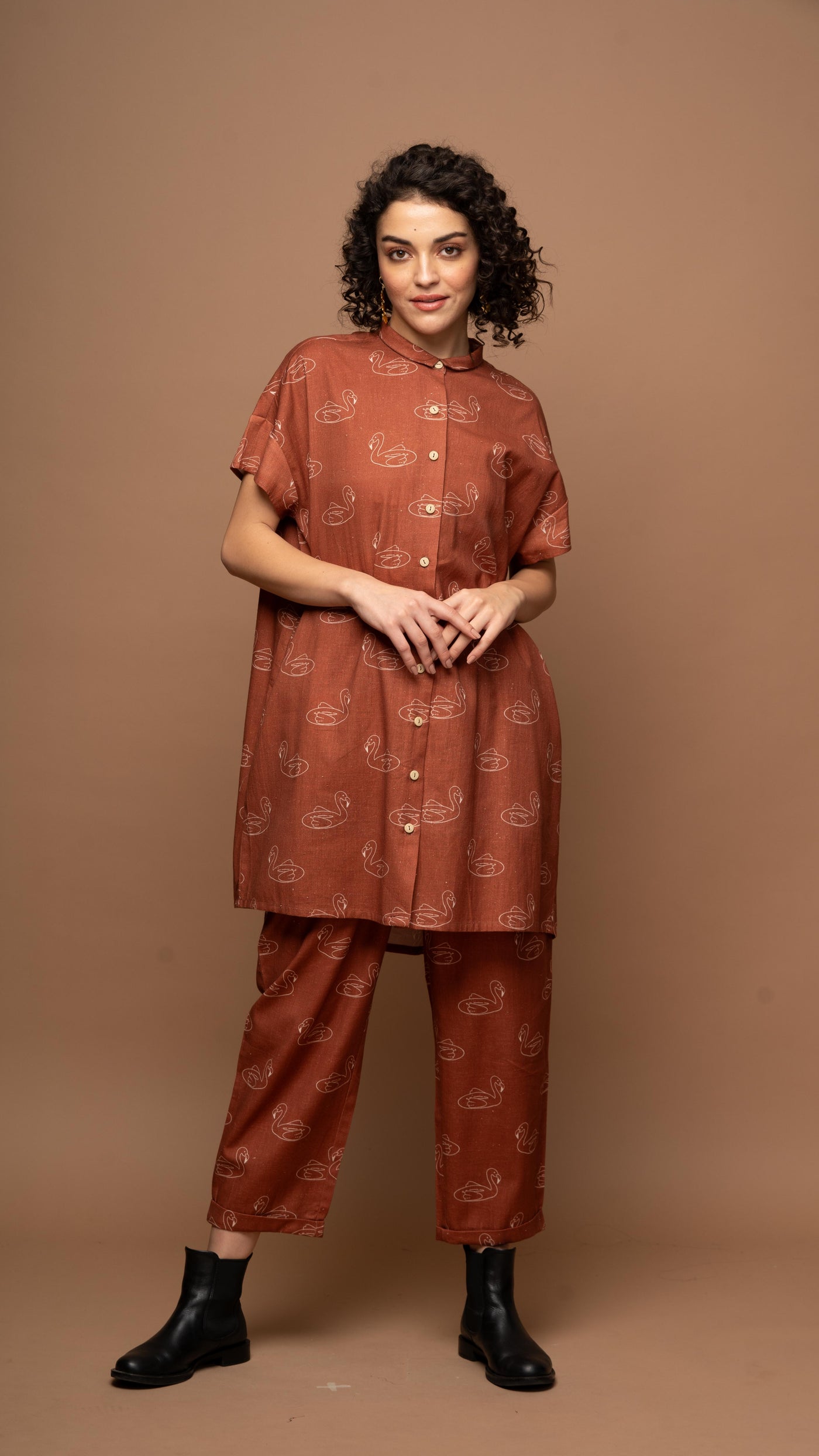 Deep Rust Serene Co-ord Pants Set in Keep Floating Pattern