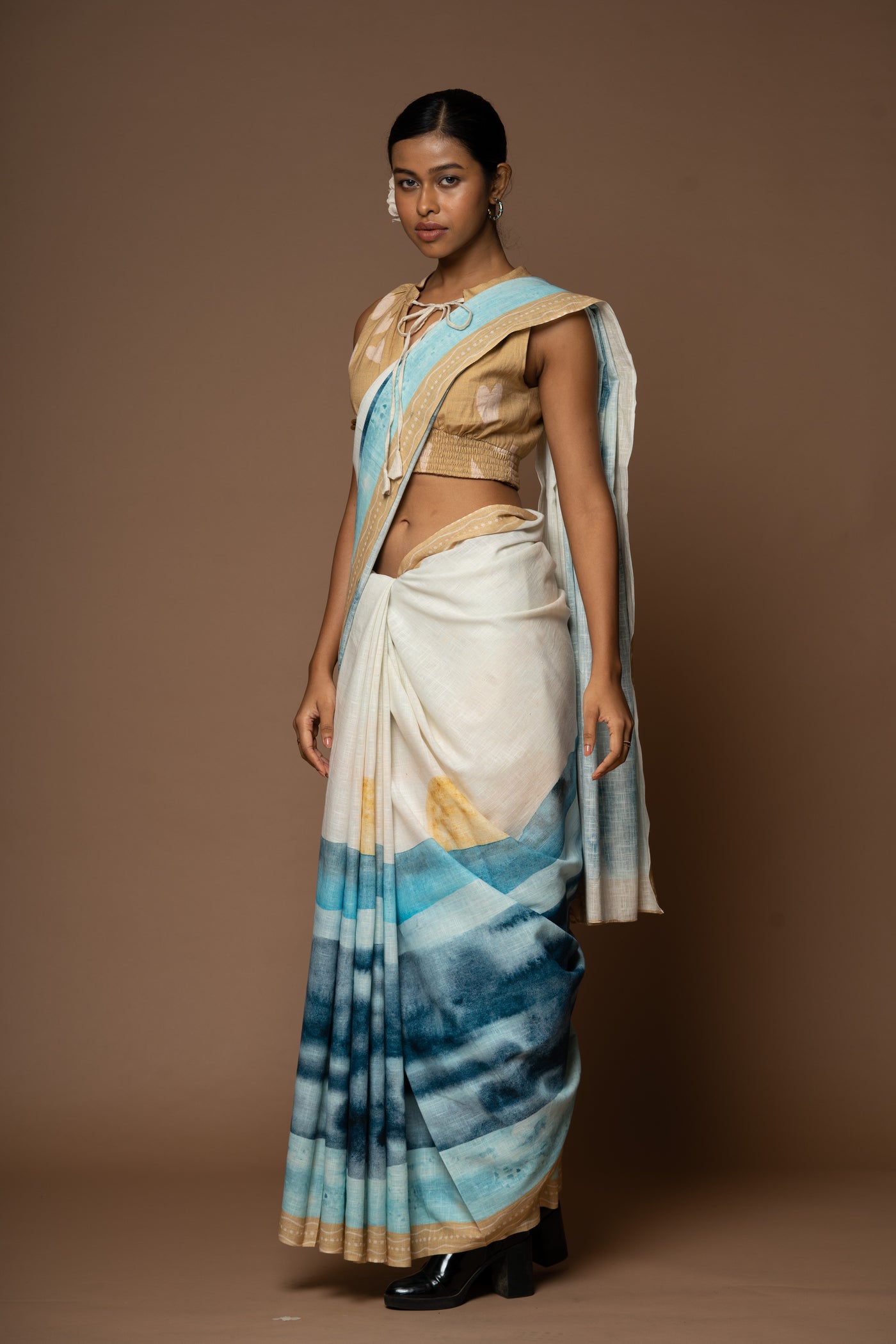 Sunlit Waves Linen Sari