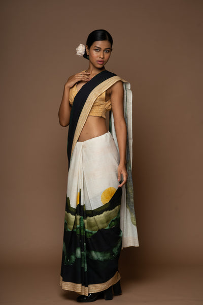 Emerald Dawn Linen Sari