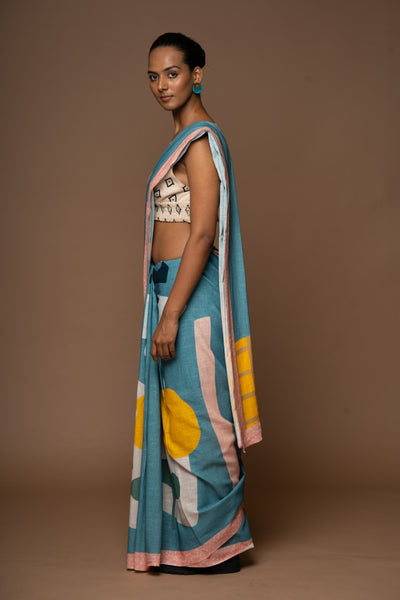 Abstract Charm Linen Sari