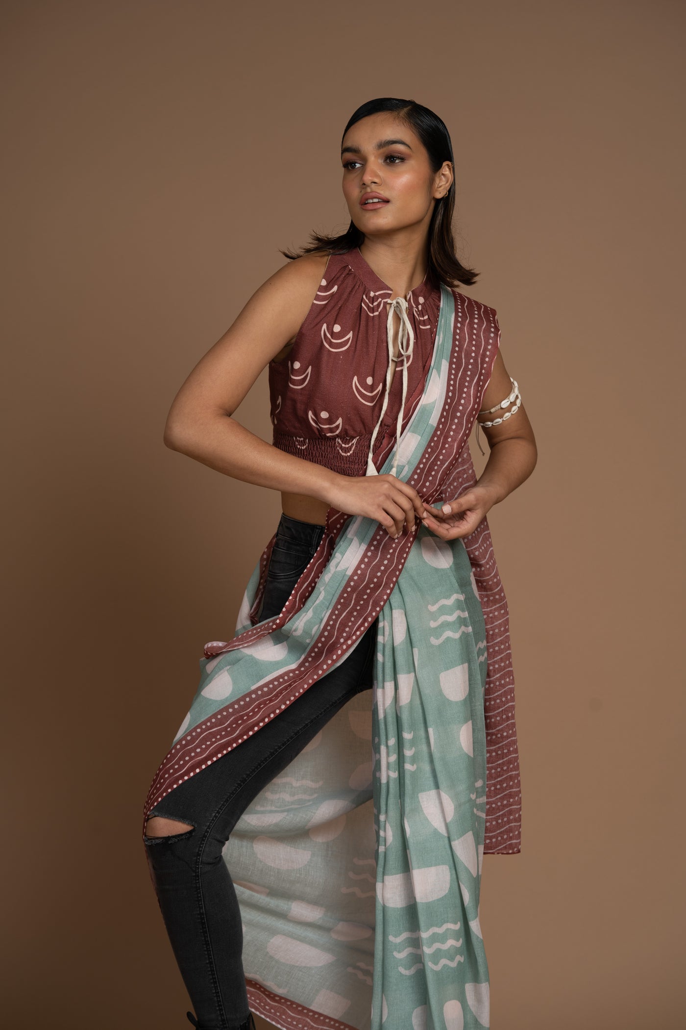 Waves of Geometry Cotton Sari