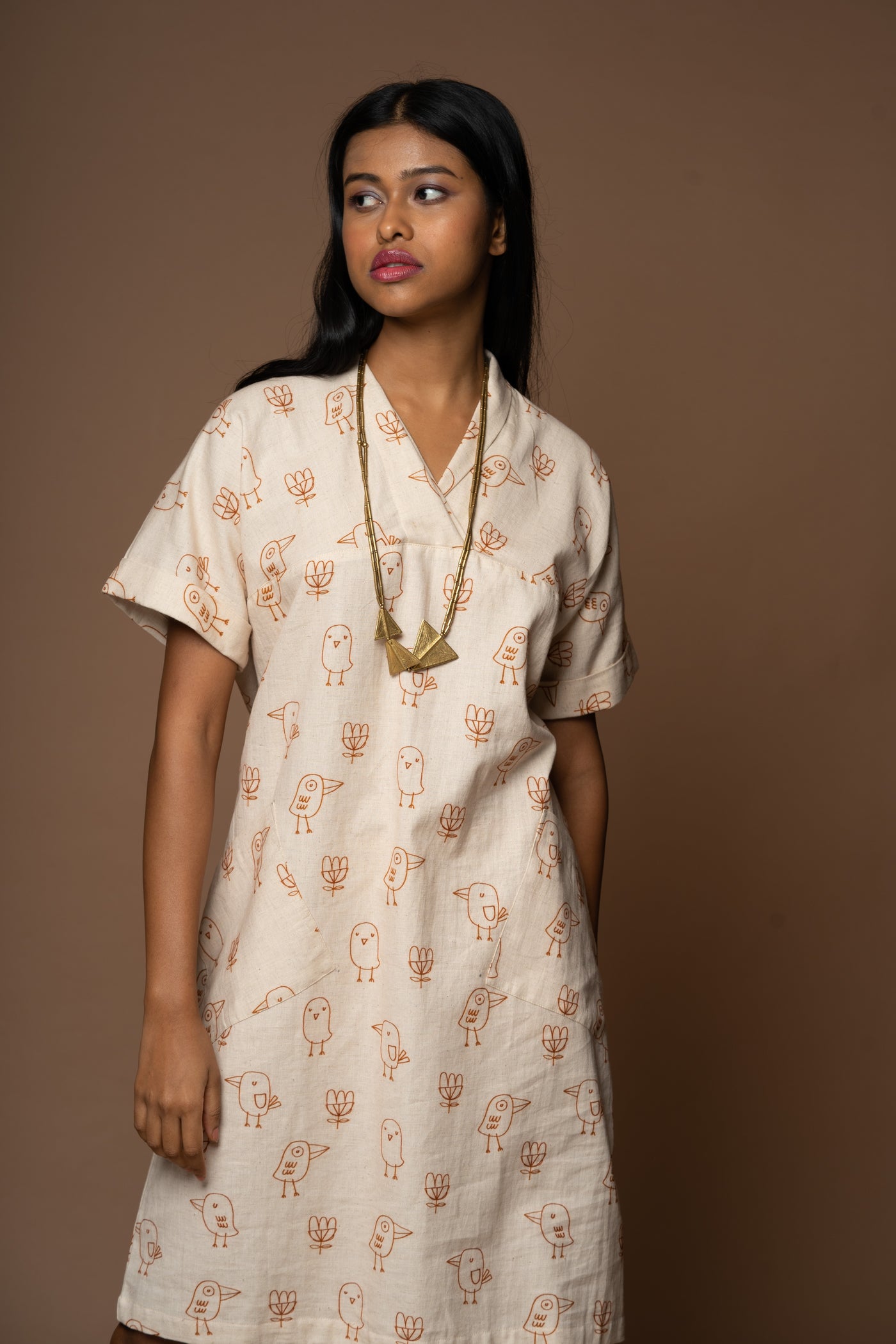 Urban Collar Shift Dress in Good Morning Pattern