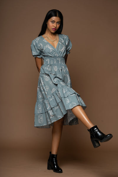 Crisscross Elegance Midi Dress in "And I dream more" Pattern