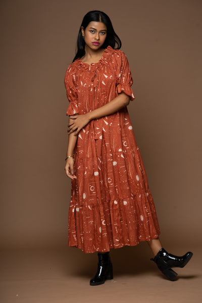 Deep Charm Long Maxi Dress in Unlock Wonderland Pattern