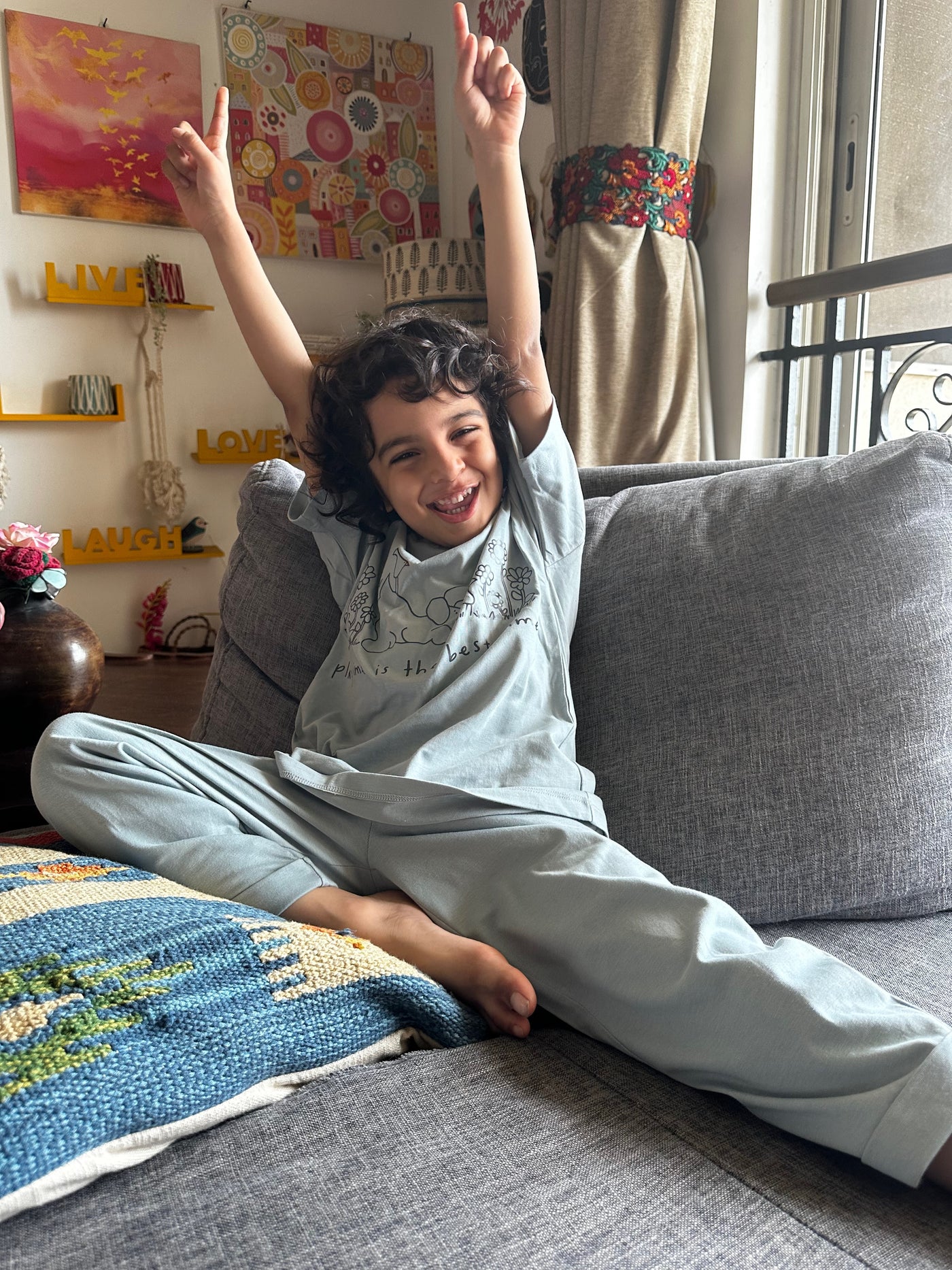 Playful Pals Gray Blue Co-Ord Set