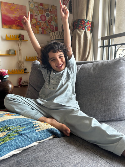 Playful Pals Gray Blue Co-Ord Set