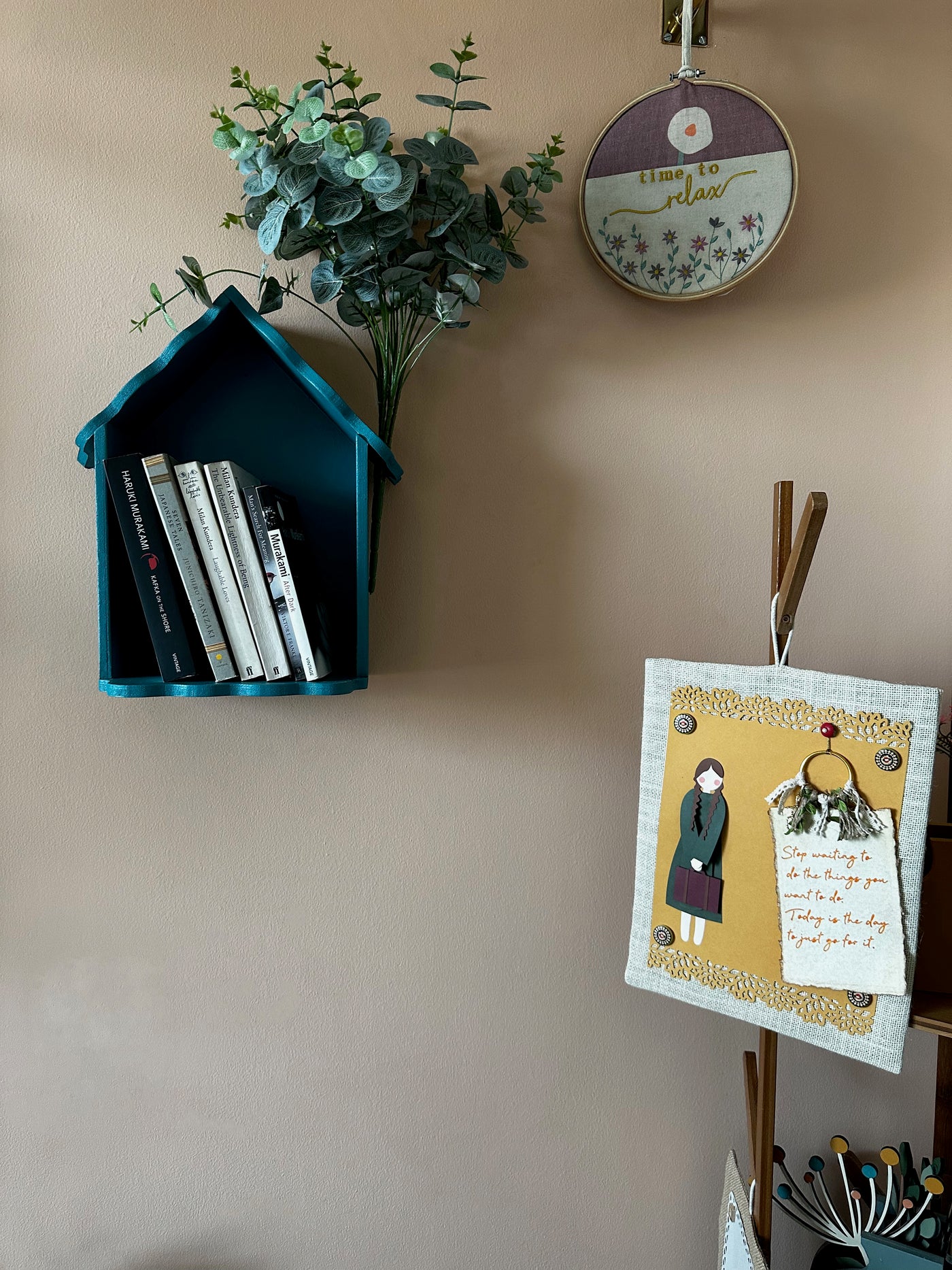 Teal Blue Cottage Cubby Wall Shelf