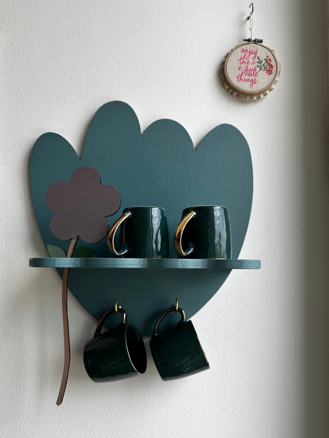 Teal Floral Fantasy Wall Shelf