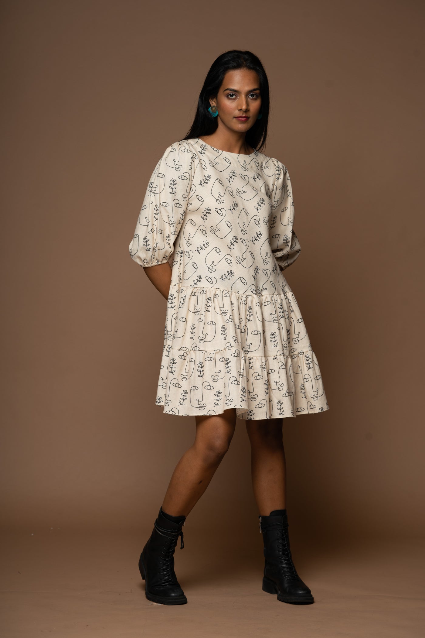 Hushed Murmur Short Boho Dress in Growing Thoughts Pattern