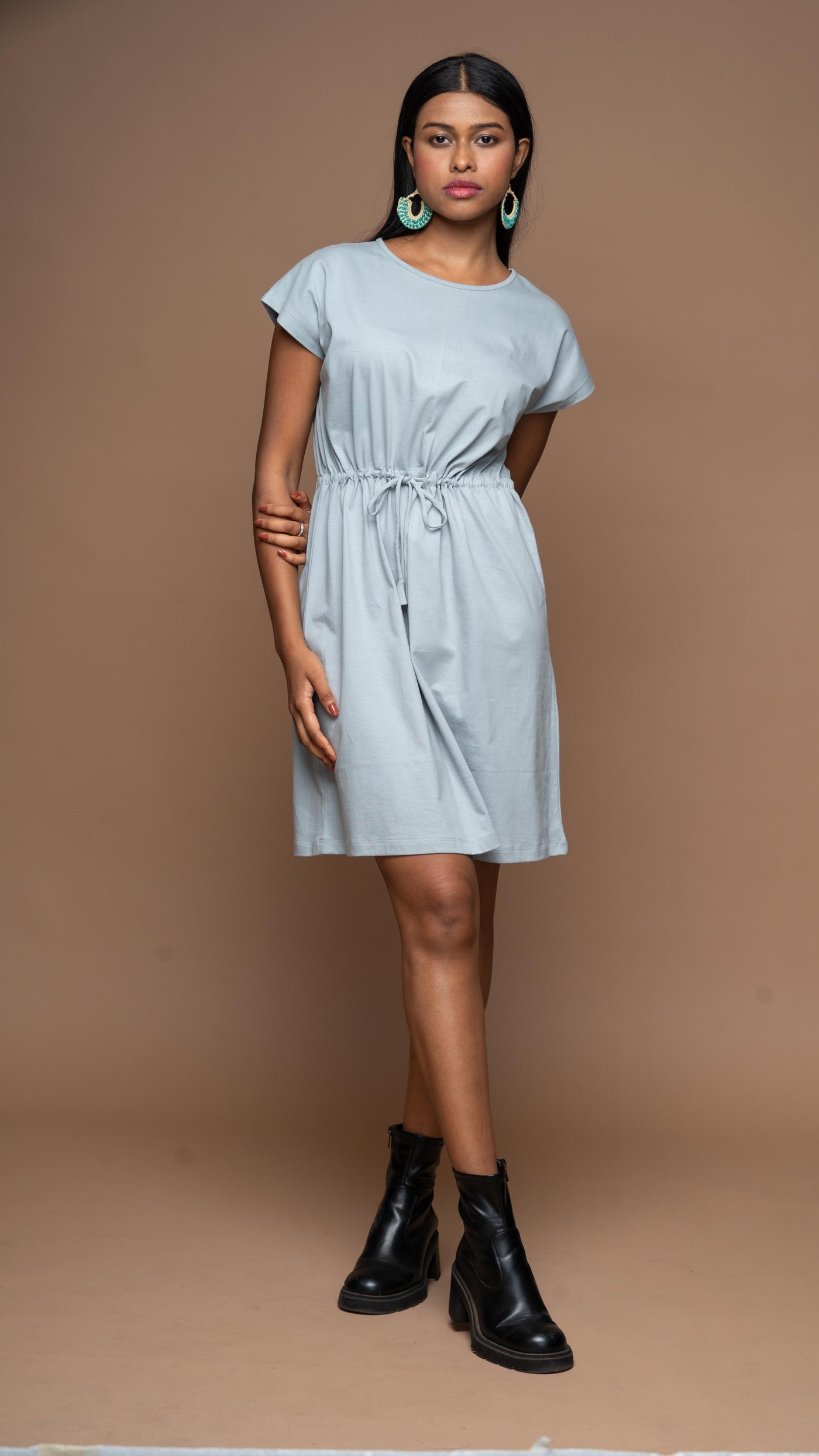 Cinch & go Jersey Dress - Gray Blue