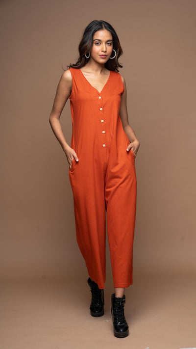 Viva V-neck Jumpsuit in Rust