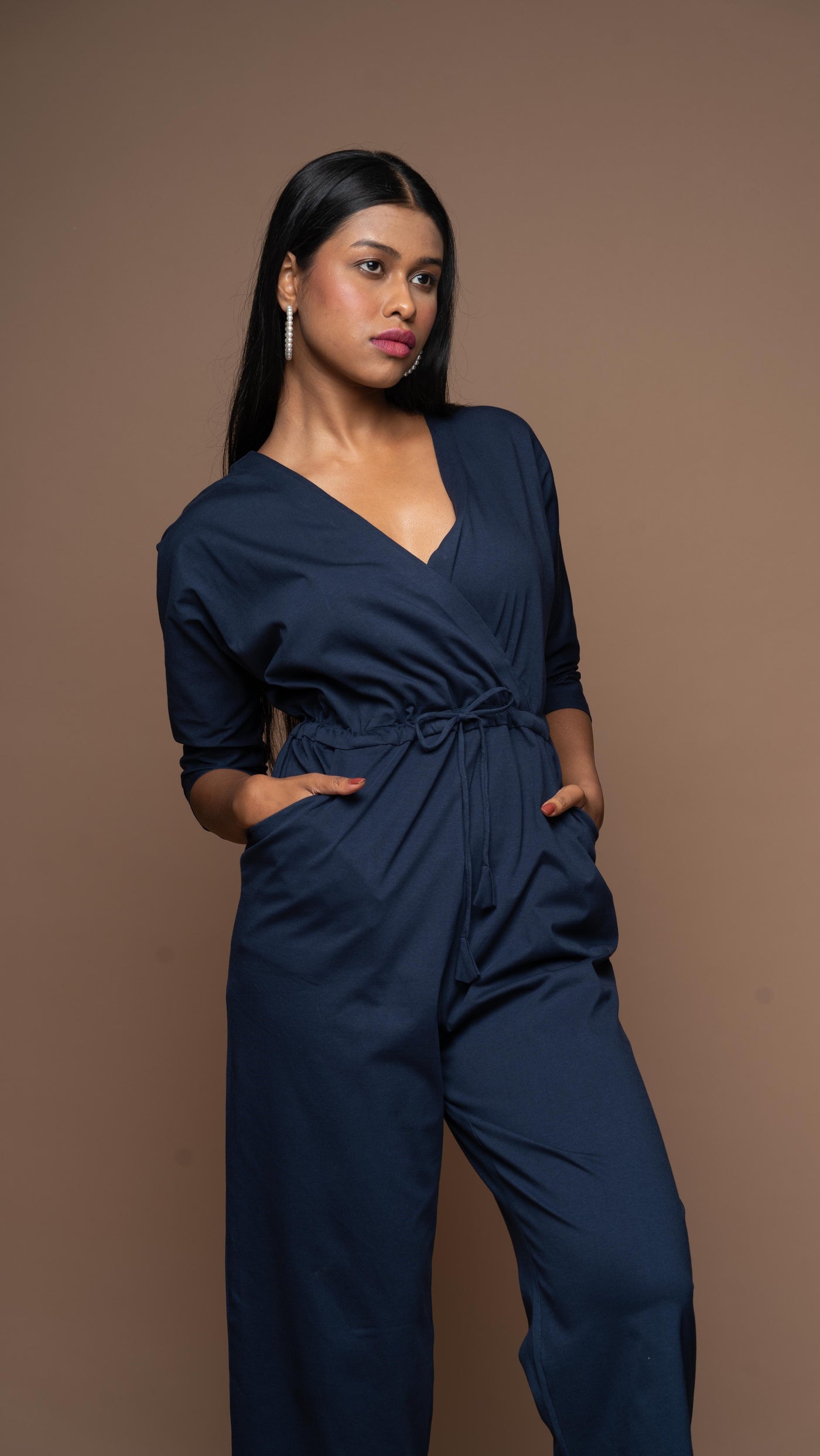 Timeless Crossover Jumpsuit in Navy Blue