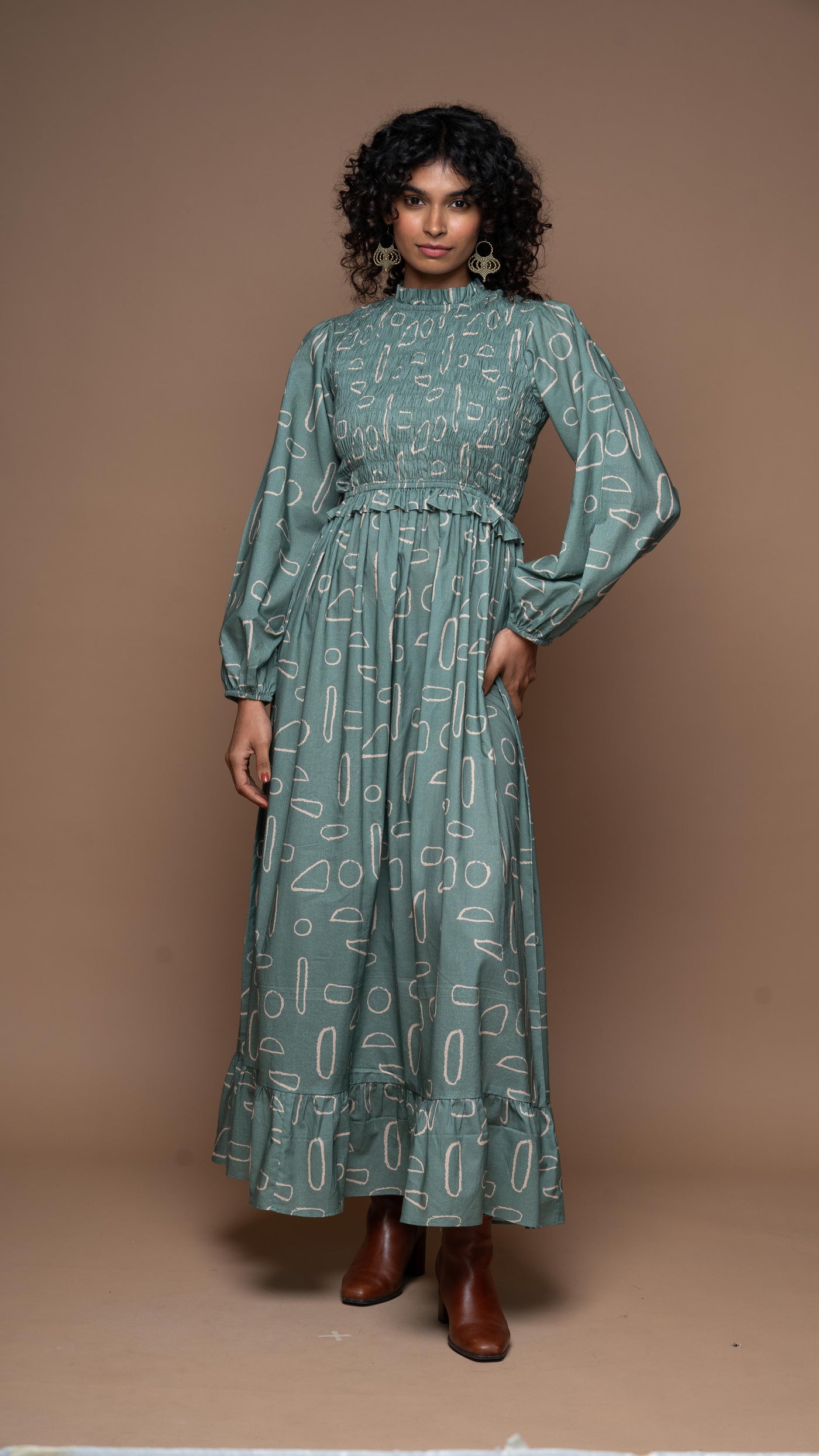 Ocean Whisper Long Maxi Dress in Mystery Geometric Pattern