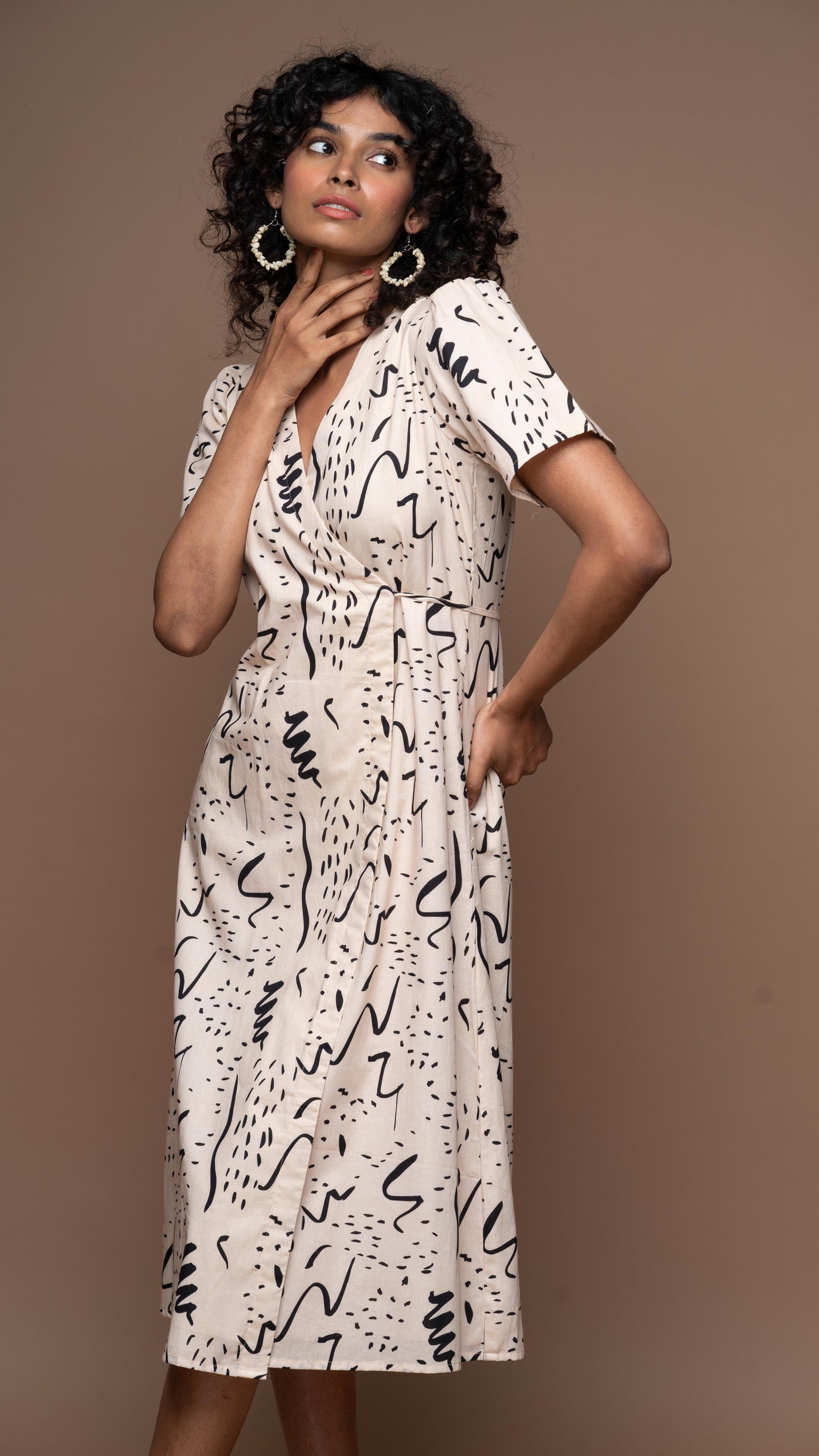 Tie and Twirl Midi Wrap Dress in Notes and Scribbles Pattern