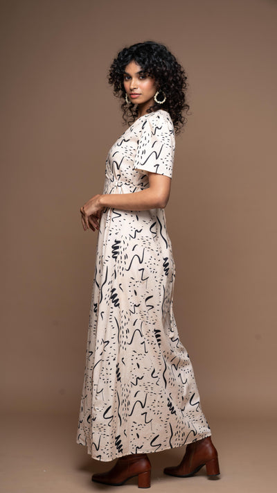 Tie and Twirl Long Maxi Wrap Dress in Notes and Scribbles Pattern