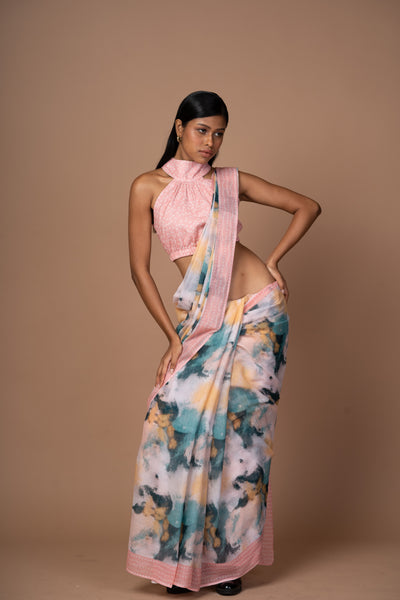 Serene Splash Cotton Sari