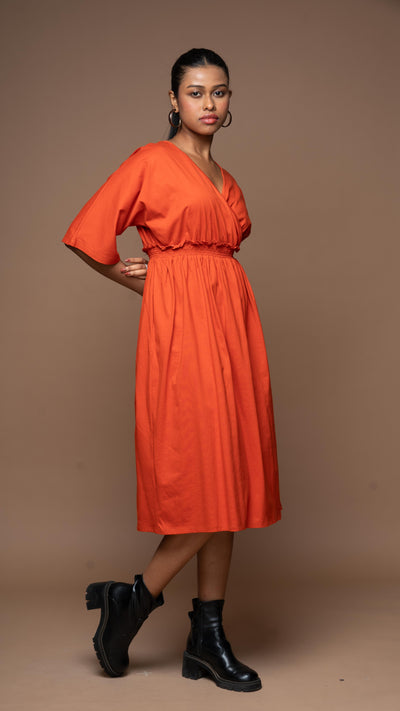 Crisscross Charm Jersey Dress - Rust