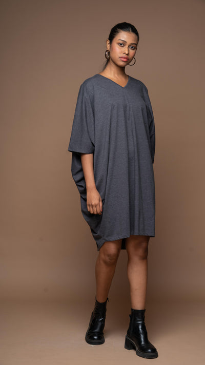 Batwing Breeze Jersey Dress - Charcoal Gray