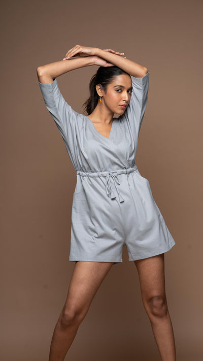 Timeless Crossover Jumpsuit in Gray Blue