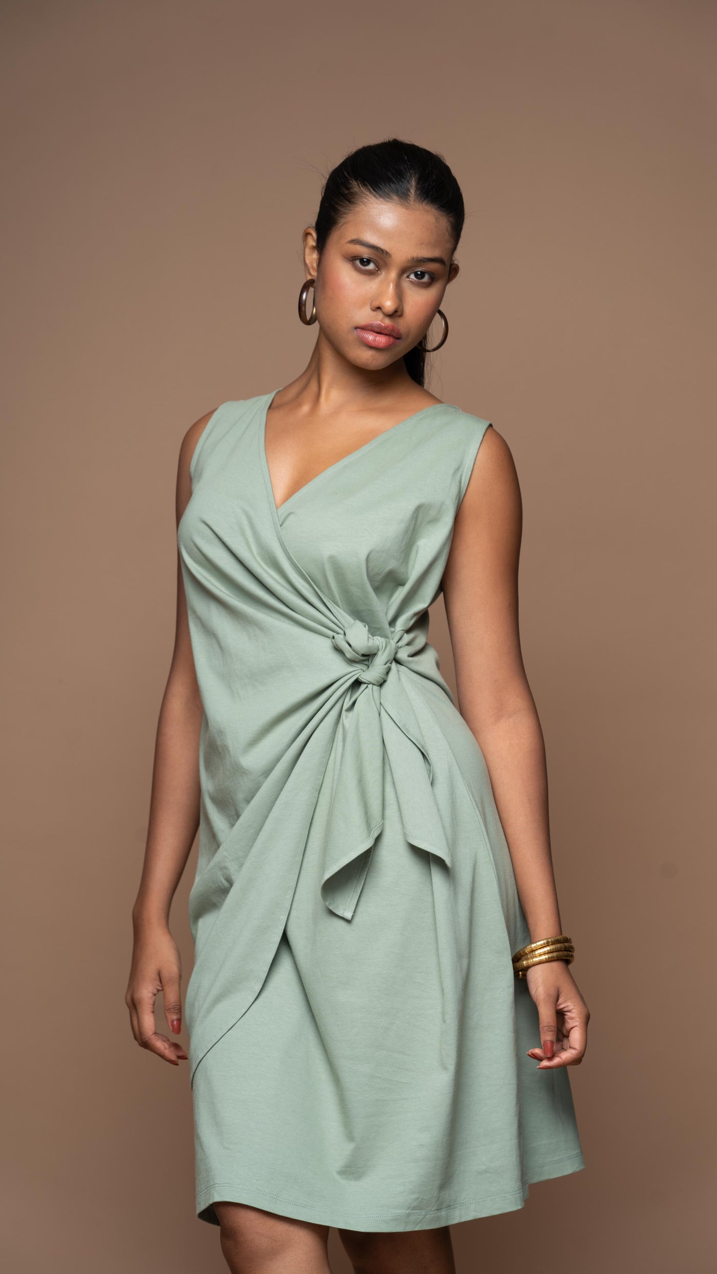 Cross & Knot Jersey Dress - Sage Green