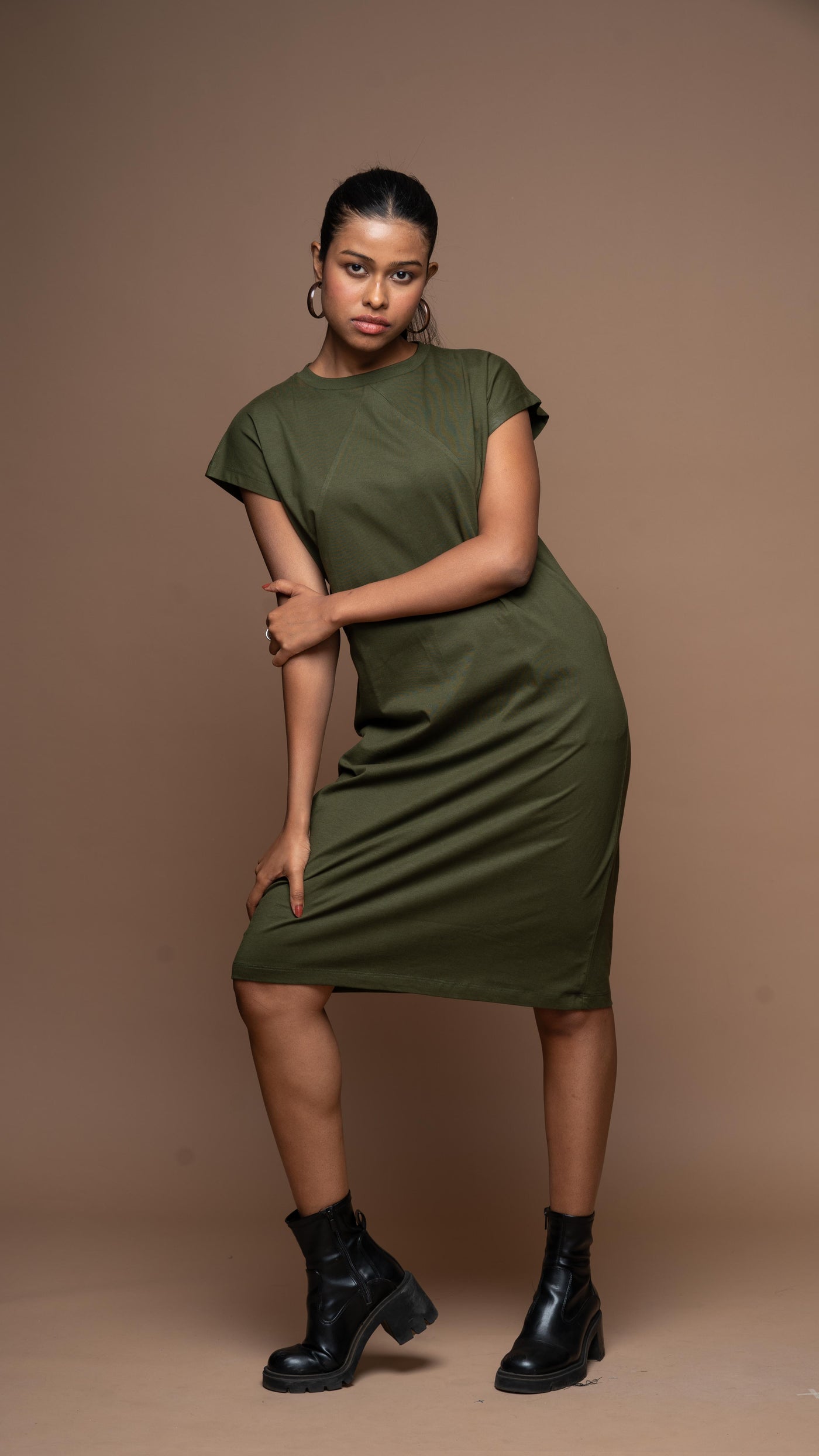 Tri-Cut Comfort Jersey Dress - Olive Green