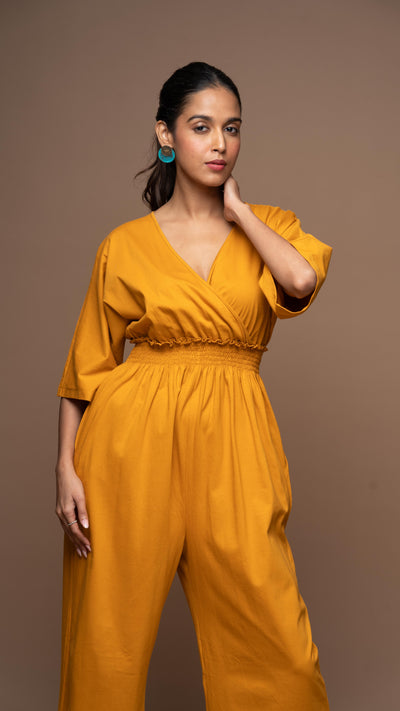 Crossover Charm Jumpsuit in Mustard