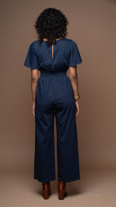 Chic Crossover Jumpsuit in Navy Blue