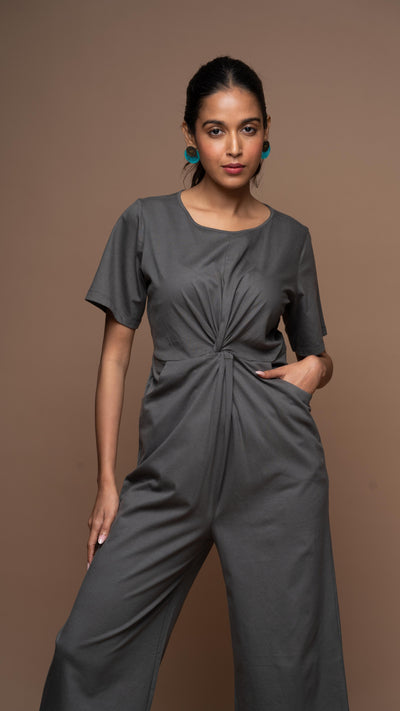 Twisted Bliss Jumpsuit in Charcoal Gray