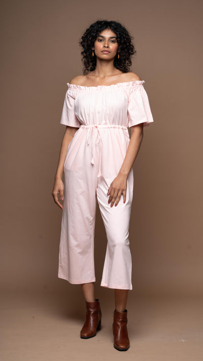 Off-Shoulder Charm Jumpsuit in Soft Pink