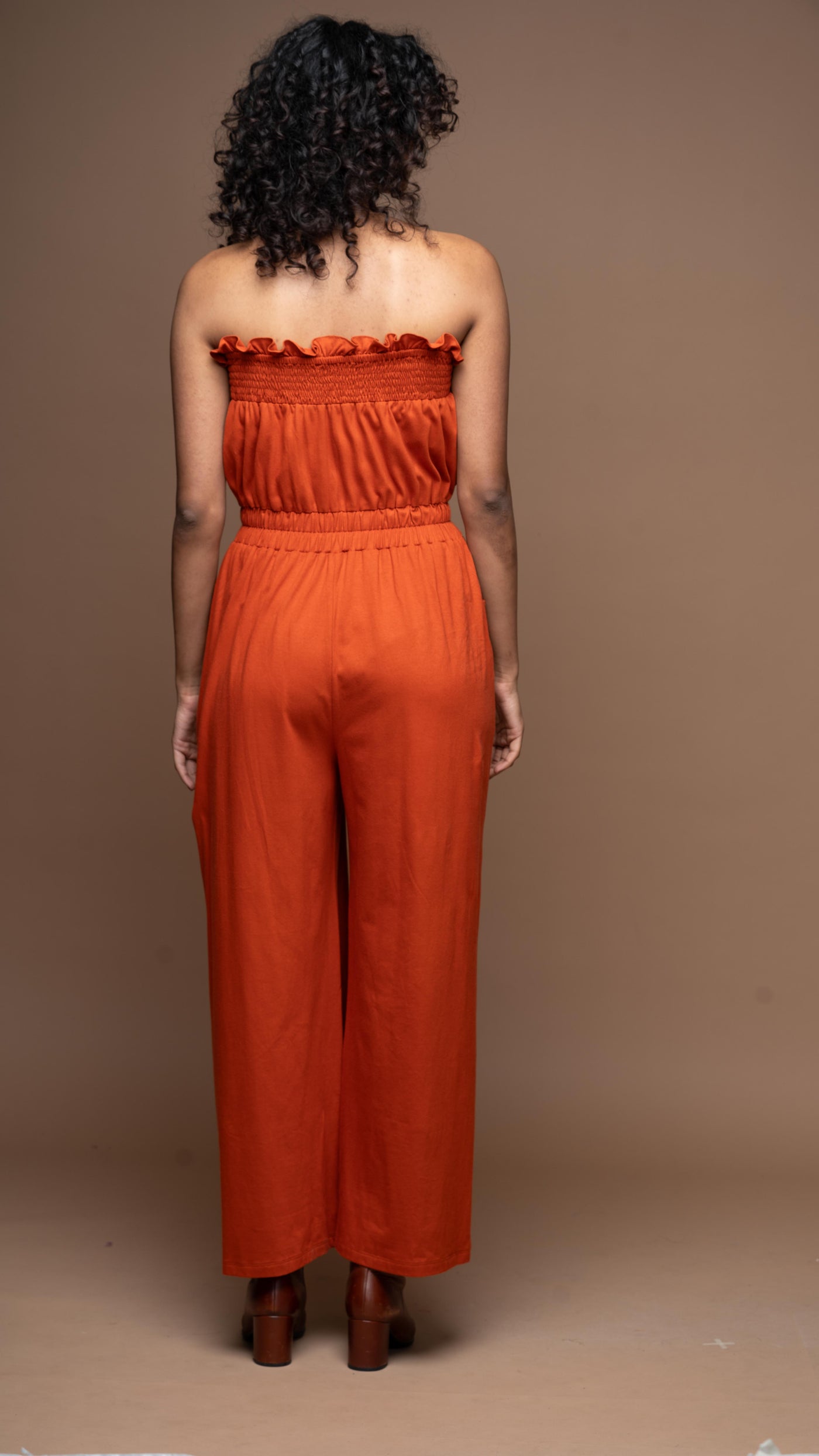 Bold Strapless Jumpsuit in Rust