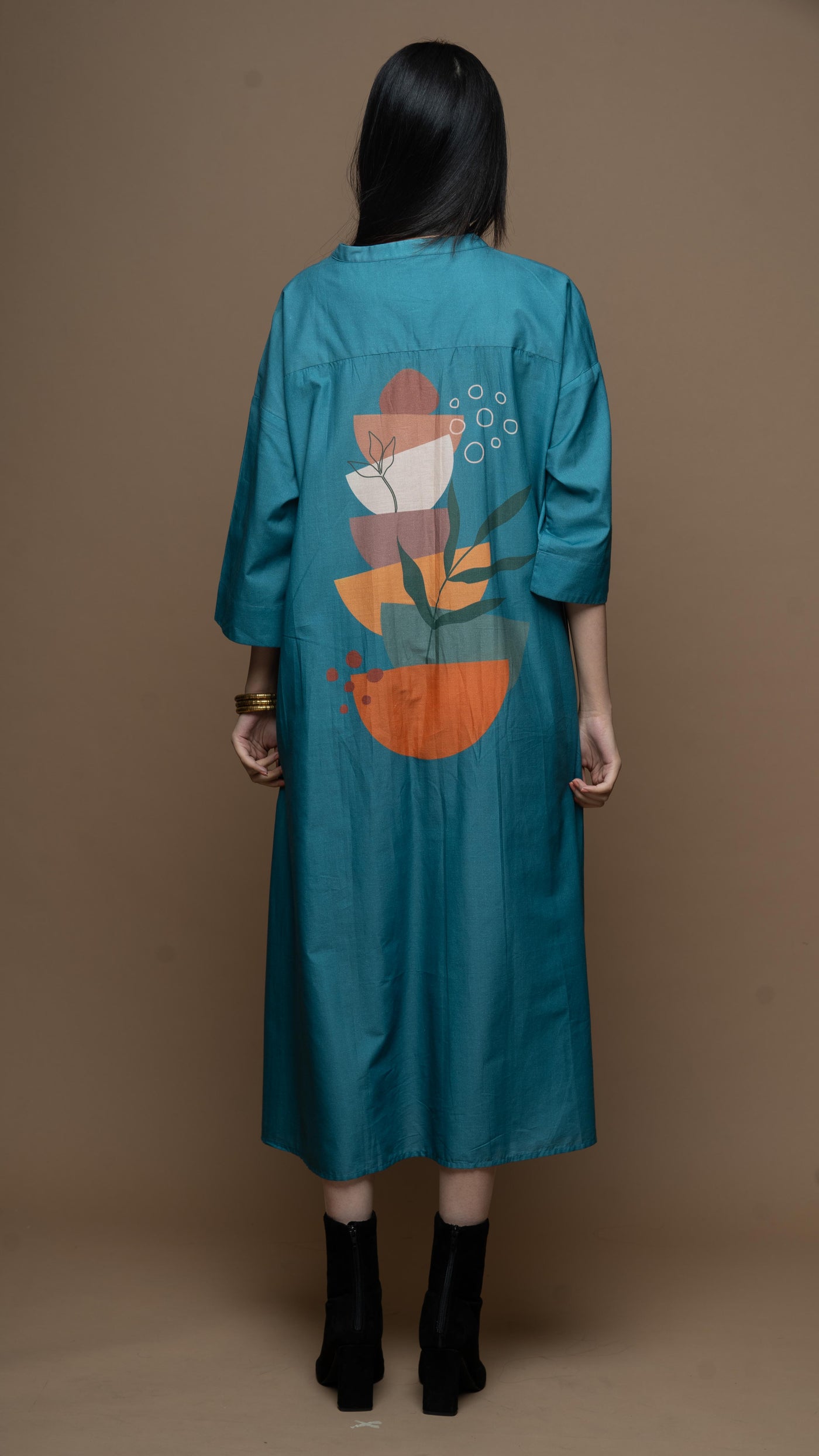 Dusky Blue Semicircle Stacks Shirt Dress