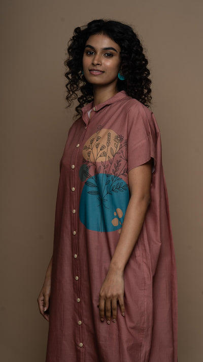 Muted Desert Rose Silhouette Garden Shirt Dress