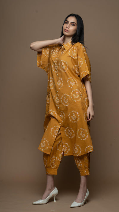 Muted Mustard Reya Co-ord Kurta Set in I heart boho Pattern
