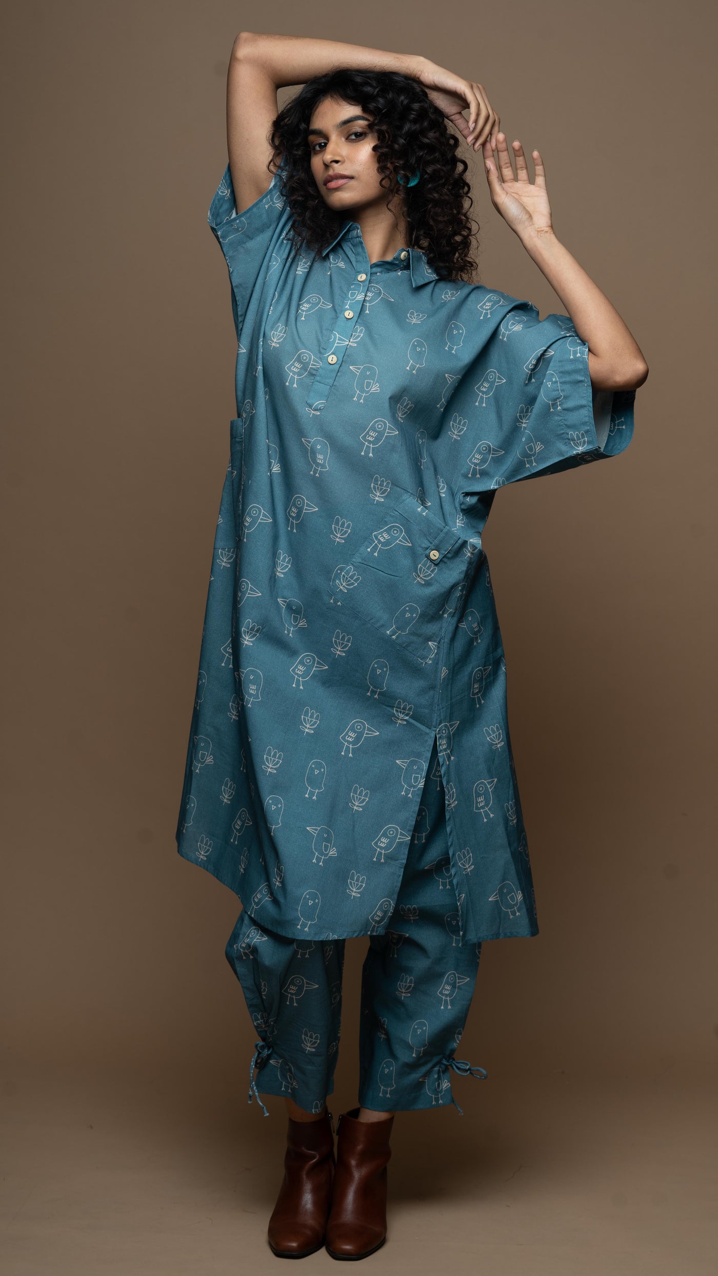 Blue Reya Co-ord Kurta Set in Good morning Pattern