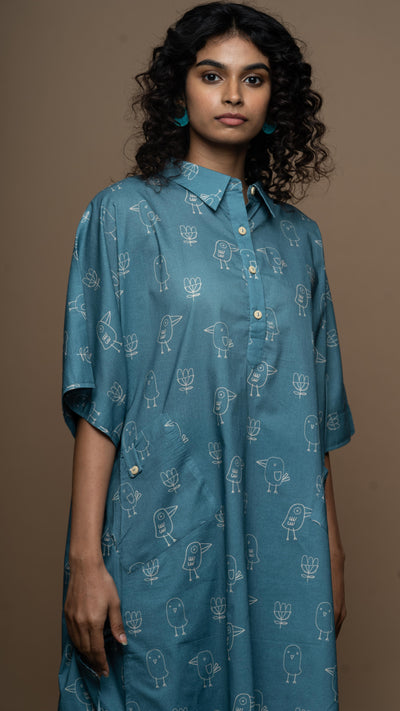 Blue Reya Co-ord Kurta Set in Good morning Pattern
