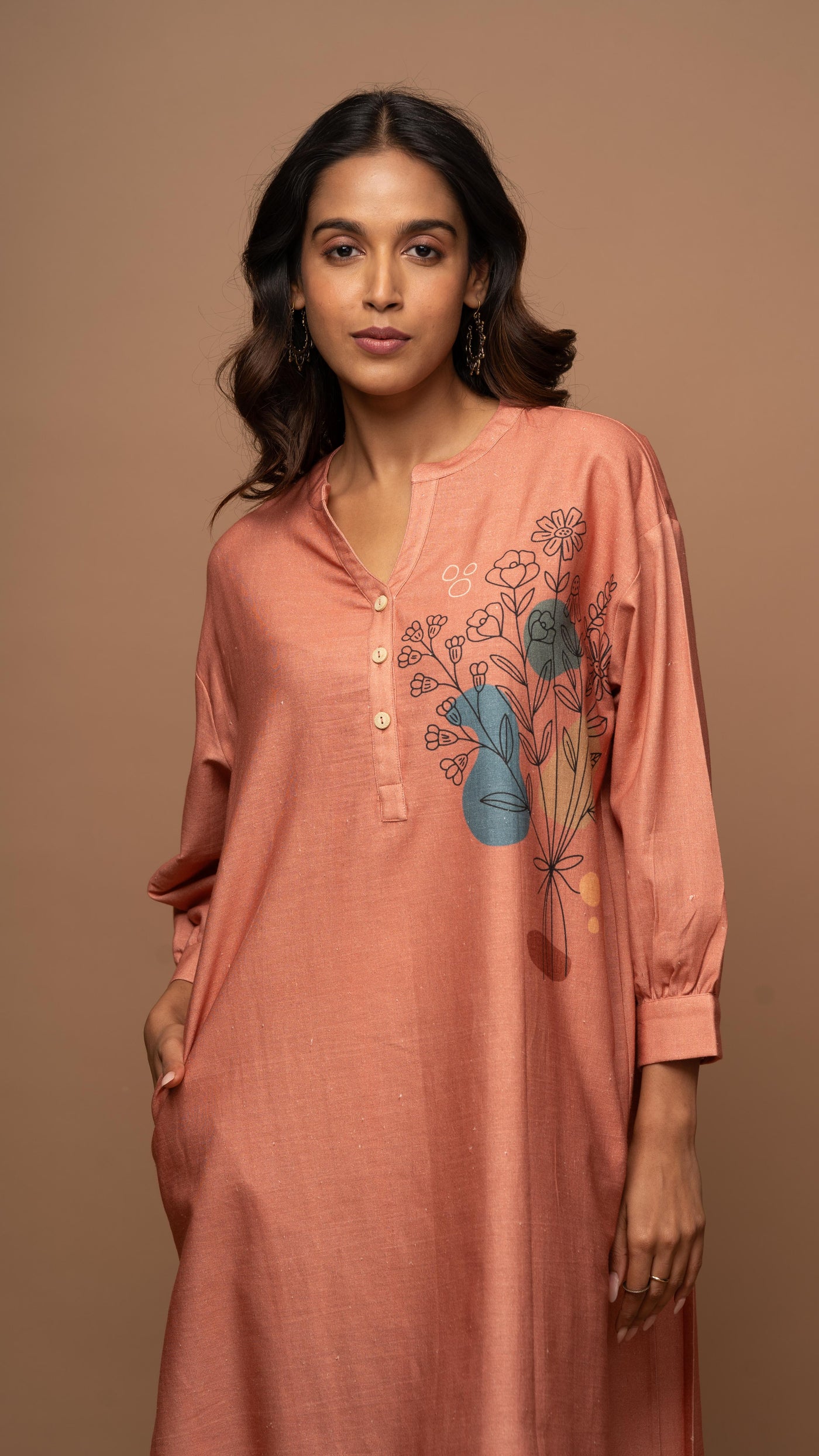 Soft Rose Gold Leaf and Petal Shirt Dress