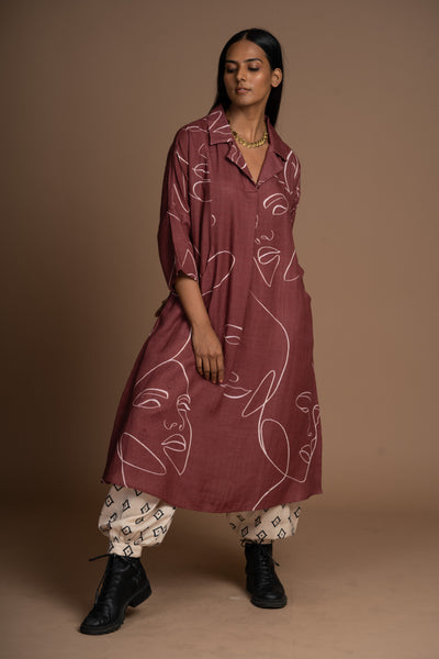 Burgundy Fira Kurta in Shades of Her Pattern